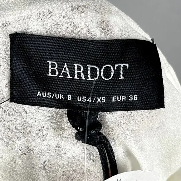 Bardot Nadia Tie Back Mini Eyelet Dress Womens 4 Ivory Ruffle Puff Sleeve NWT - Picture 16 of 16